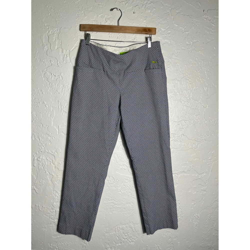 Swing Control Women's 14 Navy Geometric Pull On Golf Pants Straight Leg Stretch